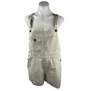 NY Khakis Beige Sleeveless Square Neck Overall Playsuit Jumper Shorts Romper M